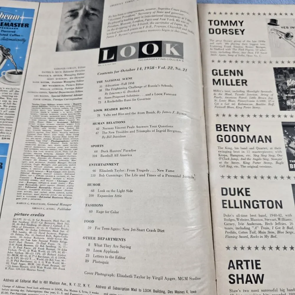 LOOK Magazine Oct 14 1958 Elizabeth Taylor Cover Vintage Ads Buick Salem